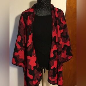 Cape, Shaw, Coat, Red and Black Poncho by Permanent